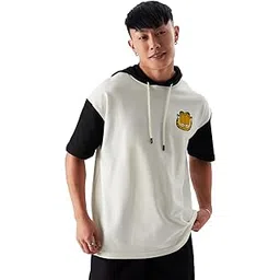 the souled store Garfield: Guarding Me? Men and Boys White and Black Graphic Print Short Sleeve Pull On Oversized Fit Hooded T-Shirts Hoodies Sweatshirts Pullovers Fleece Graphic Printed Hooded Warm-picture-40