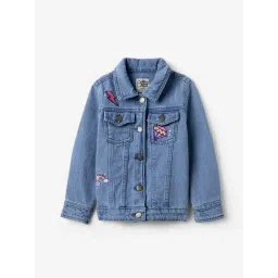 The Souled Store Girls Blue Cotton Embroidery Denim Jacket-picture-25