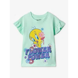 The Souled Store Girls Green Cotton Regular Graphic Casual Top-picture-30