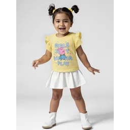 The Souled Store Girls Peppa Pig Just Wanna Play Typography Printed Pure Cotton T-Shirt-picture-11