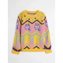 The Souled Store Girls Yellow & Pink Printed Full Sleeves Sweater-picture-29