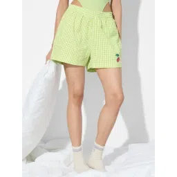 The Souled Store Green Cotton Regular Fit Checks Shorts-picture-36