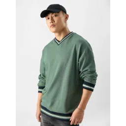 The Souled Store Green Loose Fit Oversized V Neck Sweatshirt-picture-12