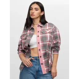 The Souled Store Grey Cotton Loose Fit Plaid Casual Jacket-picture-21