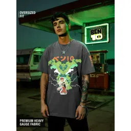 The Souled Store Grey Cotton Loose Fit Printed T-Shirt-picture-10