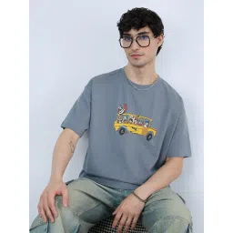 The Souled Store Grey Cotton Loose Fit Printed T-Shirt image 2