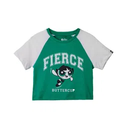 The Souled Store Half Sleeves Powerpuff Girls Fierce Featured Top - Green-picture-12