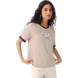 the souled store Harry Potter: Hedwig Women and Girls Short Sleeves Round Neck Beige Embroidered Cotton Relaxed Fit T-Shirts-picture-24