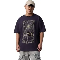 the souled store Harry Potter: Lumos Men and Boys Short Sleeves Round Neck Dark Purple Graphic Printed Spell Casual Drop Shoulder Trendy Funky Cotton Oversized T-Shirt-picture-35
