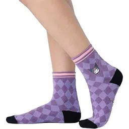 the souled store Hello Kitty: Kuromi Women and Girls Purple Embroidered Cotton Blend Ankle Length Socks-picture-46