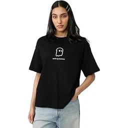 the souled store Holograph Women and Girls Short Sleeves Round Neck Black Graphic Printed Cotton Oversized T-Shirts-picture-53