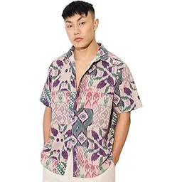 the souled store Ikat Soul Men and Boys Short Sleeves Collared Neck Button Front Multicolor All Over Printed Cotton Linen Holiday Shirts-picture-39