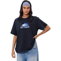 the souled store Inside Out: Sadness Women and Girls Short Sleeves Round Neck Navy Blue Graphic Printed Cotton Oversized T-Shirts-picture-13