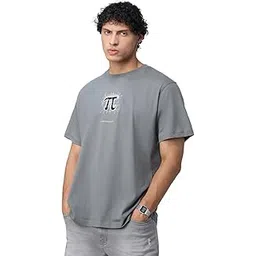 the souled store Irrational as Pi Men and Boys Short Sleeves Round Neck Grey Embroidered Relaxed Fit Lightweight All-Season Cotton T-Shirt-picture-13
