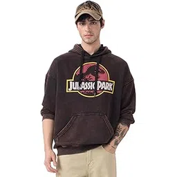 the souled store Jurassic Park: Logo Men and Boys Long Sleeves Hooded Neck Brown Graphic Printed Cotton Blend Oversized Hoodies-picture-56