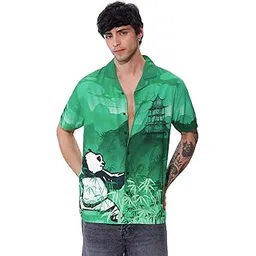 the souled store Kung Fu Panda: Chi Power Men and Boys Short Sleeves Collared Neck Button Front Green Printed Regular Fit Rayon Holiday Shirts-picture-39