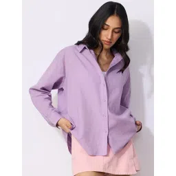 The Souled Store Lavender Cotton Loose Fit Shirt-picture-22