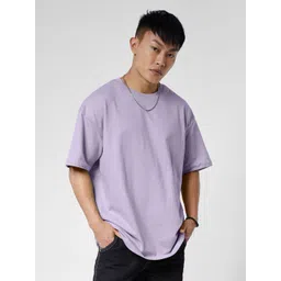 The Souled Store Lavender Drop-Shoulder Sleeves Oversized Pure Cotton Casual T-Shirt-picture-13