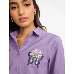 The Souled Store Lavender Embroidery Shirt image 5