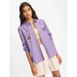 The Souled Store Lavender Embroidery Shirt image 3
