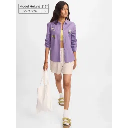 The Souled Store Lavender Embroidery Shirt image 4