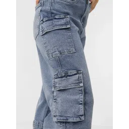 The Souled Store Light Blue Straight Fit Denim Cargo Jeans image 5