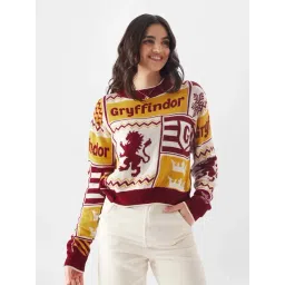 The Souled Store Maroon & White Printed Sweater-picture-10