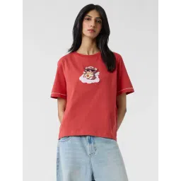 The Souled Store Maroon Cotton Relaxed Fit Printed T-Shirt-picture-43