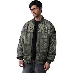 the souled store Marvel: Heroes Assemble Men and Boys Full Sleeves Round Neck Dark Green Graphic Printed Polyester Regular Fit Lightweight Reversible Bomber Jacket-picture-13