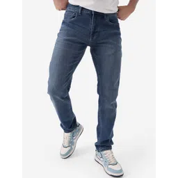 The Souled Store Men Blue Slim Fit Low Distress Light Fade Stretchable Jeans-picture-32
