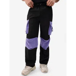 The Souled Store Men Colourblocked Loose Fit Pure Cotton Cargos Trousers-picture-30
