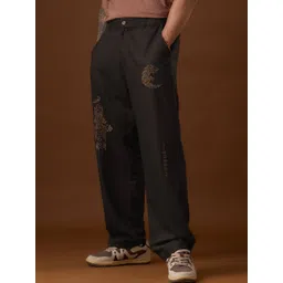 The Souled Store Men Ethnic Motifs Embroidered Relaxed Loose Fit Trousers-picture-36
