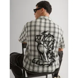 The Souled Store Men Garfield Vibe Check Printed Spread Collar Cotton Oversized Shirt-picture-35