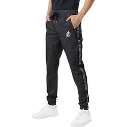 the souled store Men Official Avengers: Logo Black Printed Denim Joggers-picture-17