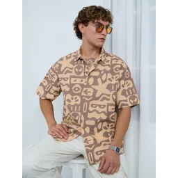 The Souled Store Men Oversized Fit Abstract Printed Spread Collar Pure Cotton Casual Shirt-picture-30
