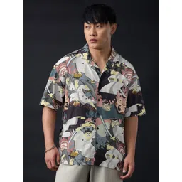 The Souled Store Men Oversized Fit Graphic Printed Cuban Collar Casual Shirt-picture-28