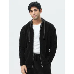 The Souled Store Men Self Design Striped Long Sleeve Corduroy Hooded Sweatshirt-picture-40