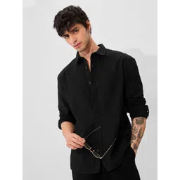 The Souled Store Men Spread Collar Solid Cotton Casual Shirt-picture-40