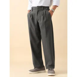 The Souled Store Men Straight Fit Mid-Rise Pleated Korean Pants Trousers-picture-36