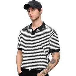 the souled store Men's Cotton Striped Oversized Fit Polo Shirt-picture-21