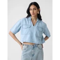 The Souled Store Mid Blue Loose Fit Denim Shirt-picture-39