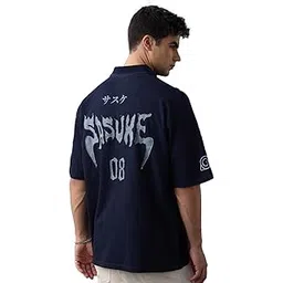 the souled store Naruto: Rebellion Men and Boys Short Sleeves Collared Neck Blue Embellished Cotton Oversized Polos-picture-17
