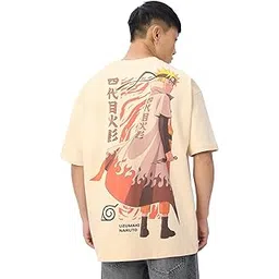the souled store Naruto Shippuden: Hokage Men and Boys Short Sleeves Round Neck Off White Graphic Printed Cotton Oversized T-Shirts-picture-10