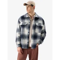 The Souled Store Navy & White Cotton Loose Fit Checks Shacket-picture-41