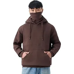 the souled store Ninja Cops: Brownstone Men and Boys Full Sleeves Hooded Neck Brown Solid Cotton Blend Oversized Fit Heavy Fleece Streetwear Winter Wear Pullover Hoodie-picture-35