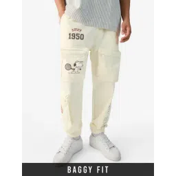The Souled Store Off White Cotton Loose Fit Graphic Track Pants-picture-16