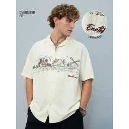 The Souled Store Off White Cotton Loose Fit Printed Shirt-picture-25