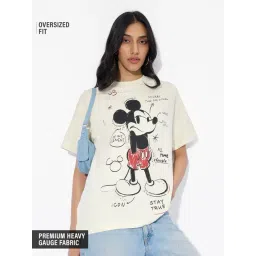 The Souled Store Off White Cotton Loose Fit Printed T-Shirt-picture-28