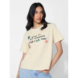 The Souled Store Off White Cotton Relaxed Fit Embroidered T-Shirt-picture-21
