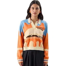 the souled store Official Harry Potter: Hogwarts Express Women and Girls Full Sleeve Collared Neck Oversized Fit Cropped Sweaters Multicolour Womens Cropped Knit Sweaters for Girls Pullover Cable-picture-31